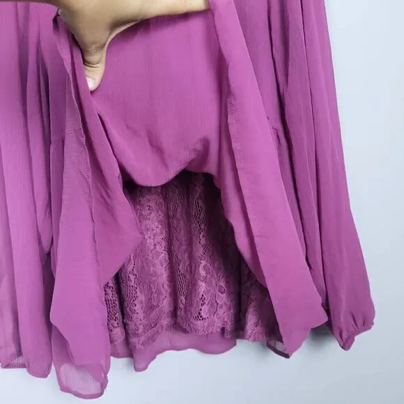 Torrid Womens Babydoll Tiered Top Purple 4x Lace Embroidered Long Sleeve Flowy - Picture 3 of 7